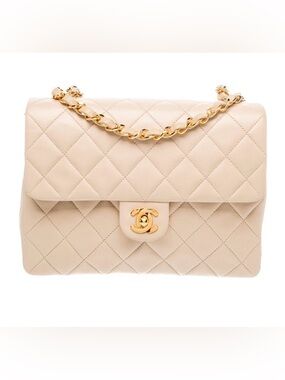 CHANEL Quilted Shoulder Bag in Beige with Gold Hardware